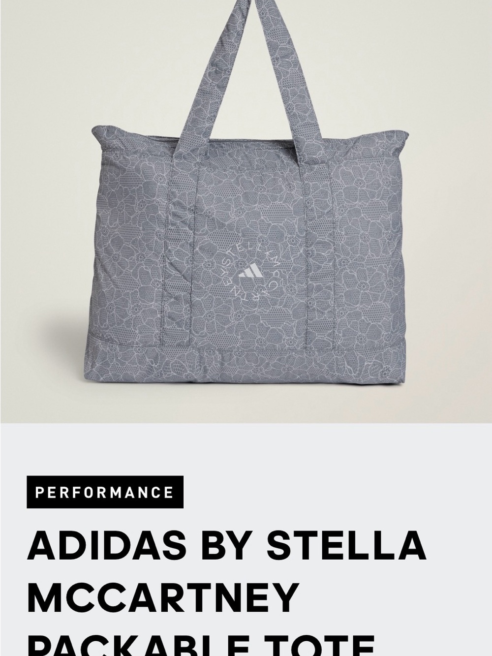 Adidas by Stella McCartney Light Gray Floral Packable Tote. $80